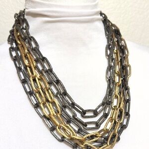 Mixed Metals Necklace 6 Multi Strand lightweight Aluminum Statement Necklace